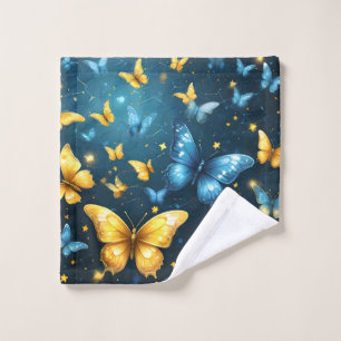 Blue And Yellow Butterflies Flying, Wash Cloth