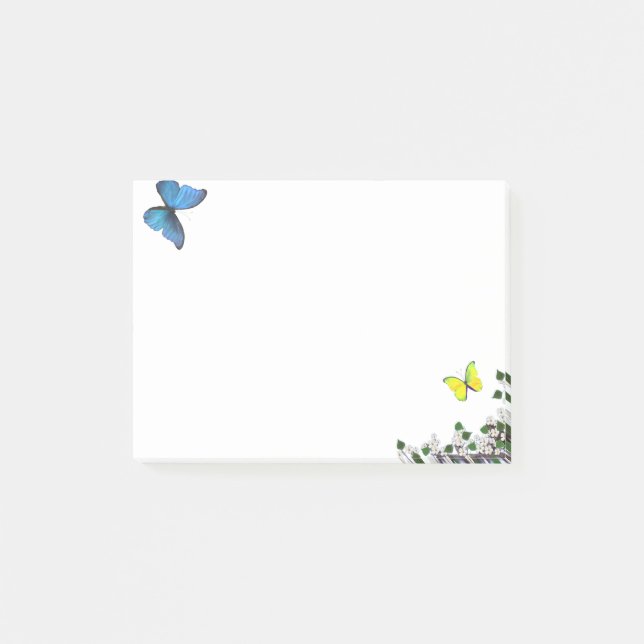 Blue and Yellow Butterflies & Little Flowers Post-it Notes (Front)