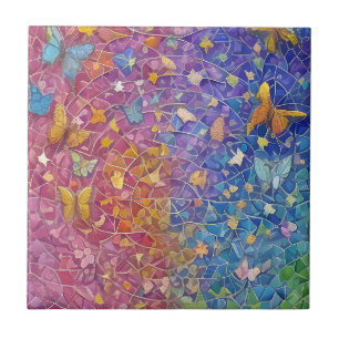Blue and Yellow Butterflies Pretty Colourful Mosai Ceramic Tile