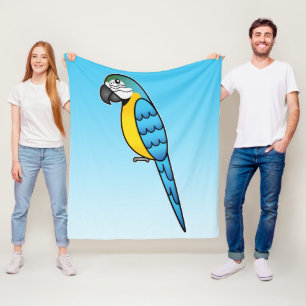 Blue And Yellow Cartoon Macaw Parrot Bird Fleece Blanket