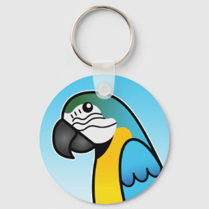 Blue And Yellow Cartoon Macaw Parrot Bird Key Ring