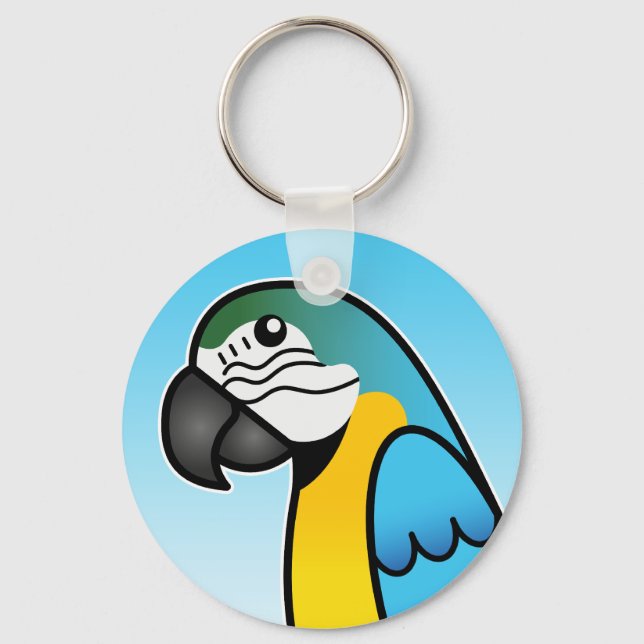Blue And Yellow Cartoon Macaw Parrot Bird Key Ring (Front)