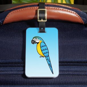 Blue And Yellow Cartoon Macaw Parrot Bird Luggage Tag