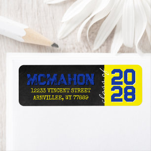 Blue and Yellow Chalkboard Graduation Return Address Label
