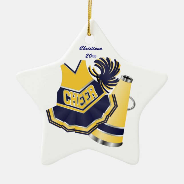 Blue and Yellow Cheerleading Custom Ornament (Front)