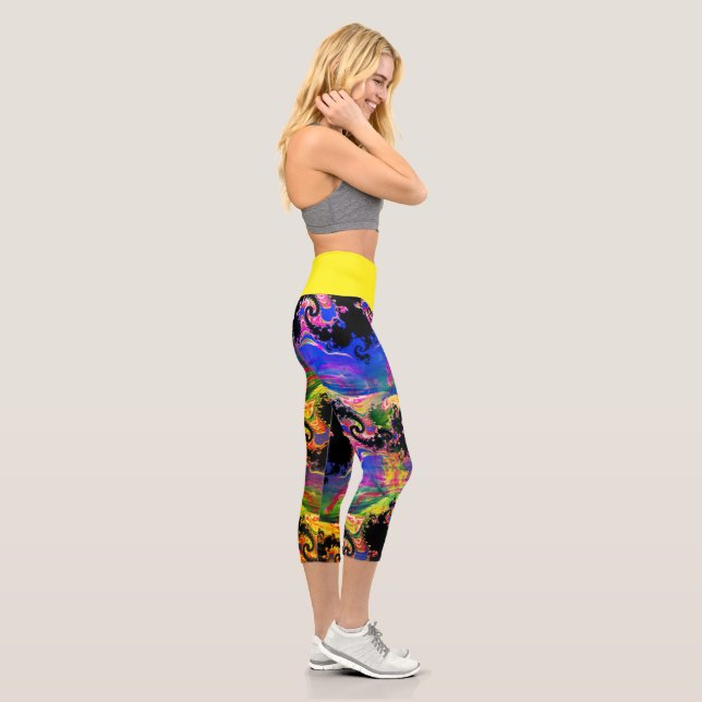 Blue and Yellow Colormix High Waist Capri Legging (Right)