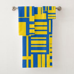 Blue And Yellow Colour Line Design Pattern Bath Towel Set