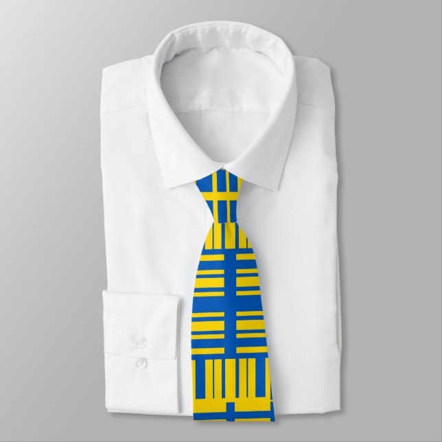 Blue And Yellow Colour Line Design Pattern Tie (Tied)