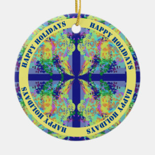 Blue and Yellow Cross Design - Customisable Text Ceramic Ornament