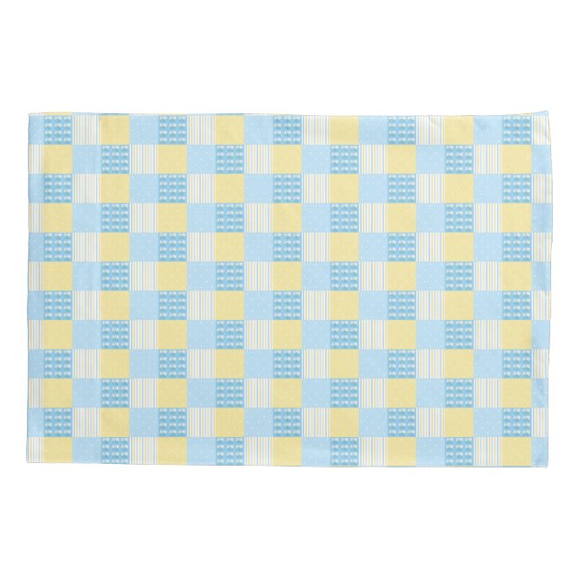 Blue and yellow daisy quilt squares pillowcase (Back)