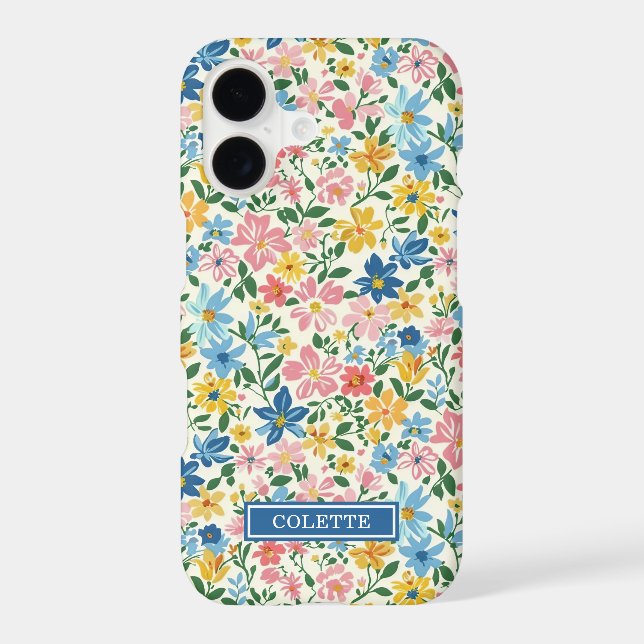 Blue and Yellow Ditsy Flowers Monogrammed (Back)