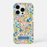 Blue and Yellow Ditsy Flowers Monogrammed