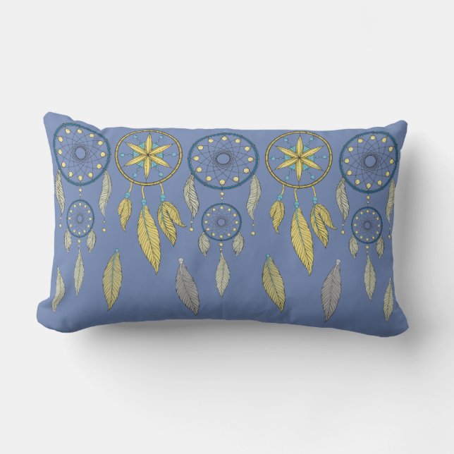 Blue and Yellow Dream Catchers Lumbar Cushion (Front)