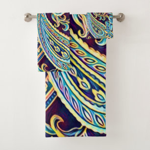 Blue and Yellow Dream Vintage Paisley Bath Towel Set