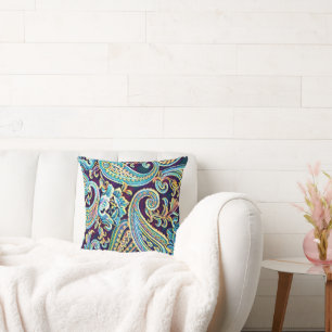Blue and Yellow Dream Vintage Paisley Cushion