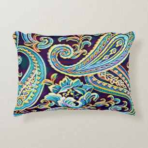 Blue and Yellow Dream Vintage Paisley Decorative Cushion