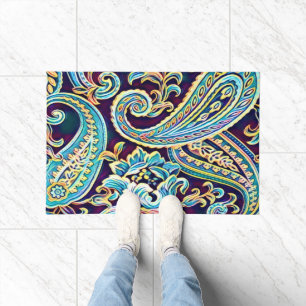Blue and Yellow Dream Vintage Paisley Doormat