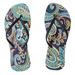 Blue and Yellow Dream Vintage Paisley Thongs