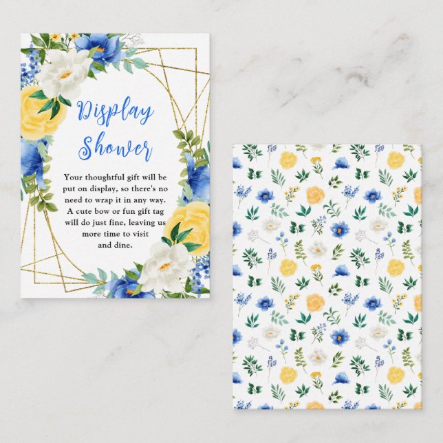 Blue and Yellow Floral Baby Display Shower Enclosure Card (Front/Back)