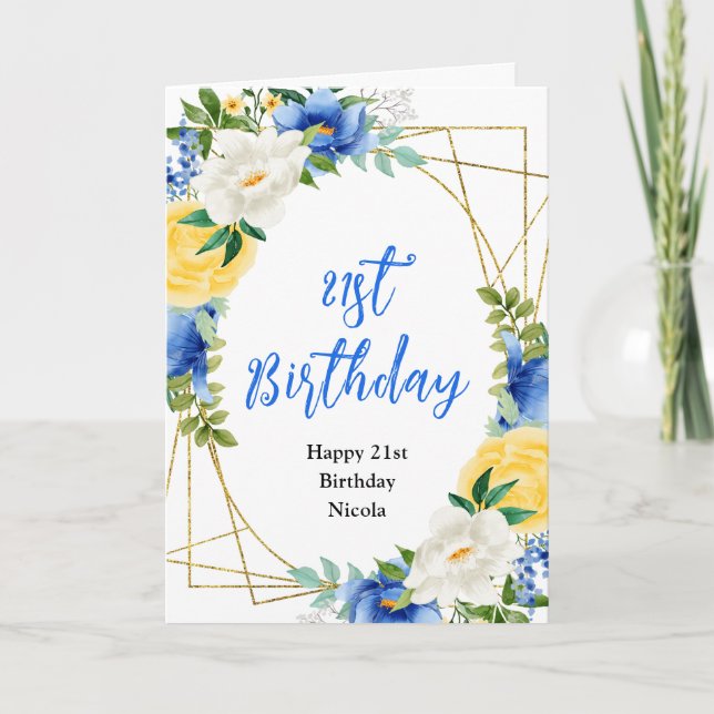 Blue and Yellow Floral Birthday Card (Front)