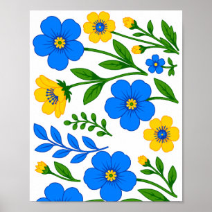 Blue and Yellow Floral Botanical Design Poster
