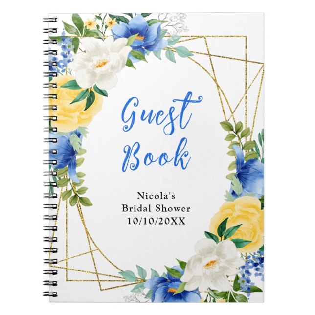 Blue and Yellow Floral Bridal Shower Guest Book (Front)