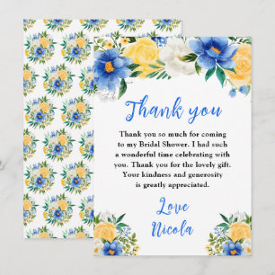 Blue and Yellow Floral Bridal Shower Thank You Card