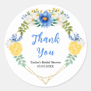Blue and Yellow Floral Bridal Shower Thank You Classic Round Sticker