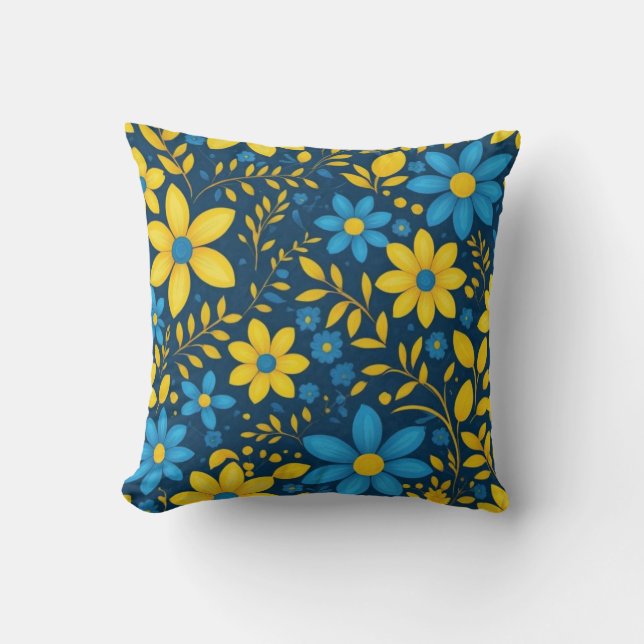 Blue and Yellow Floral  Cushion (Front)