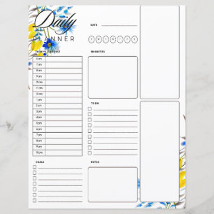 Blue and yellow floral daily planner