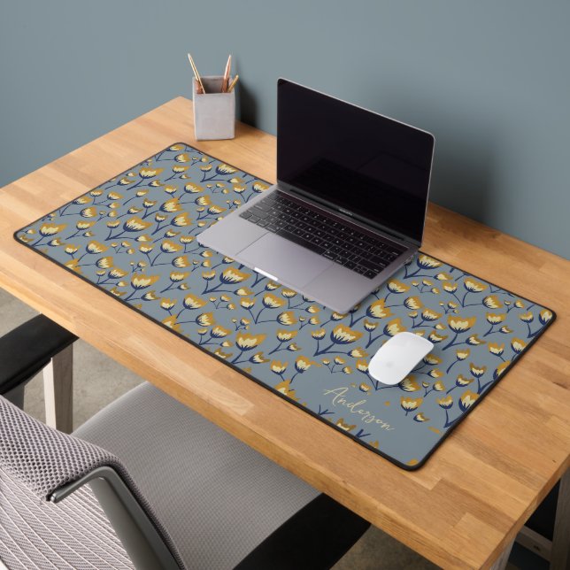 Blue and yellow Floral Desk Mat  (Office 2)