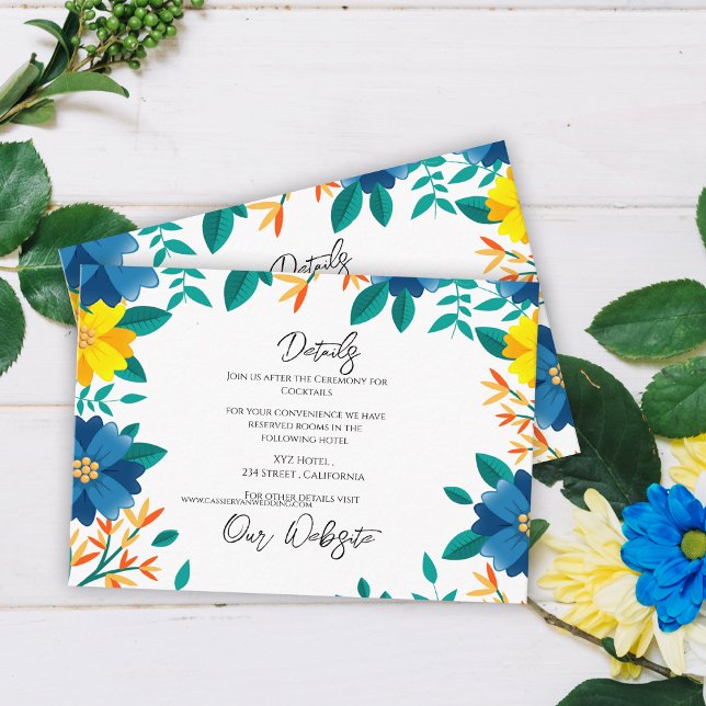 Blue and Yellow Floral Elegant Wedding Details Enclosure Card (Blue and Yellow Floral Elegant Wedding Details Enclosure Card)