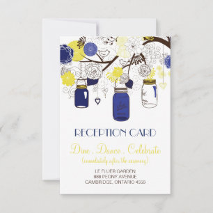 Blue and Yellow Floral Mason Jars Reception Card