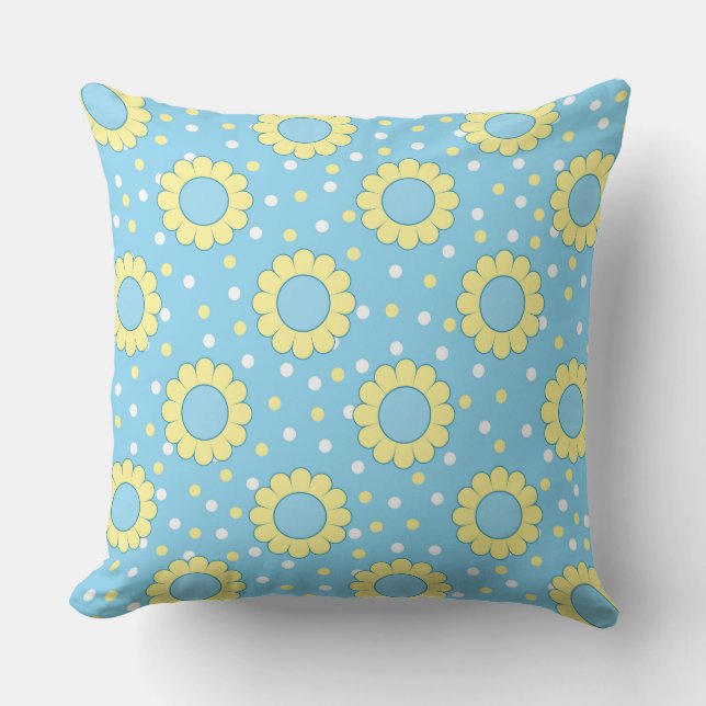 Blue and yellow floral pattern cushion (Front)