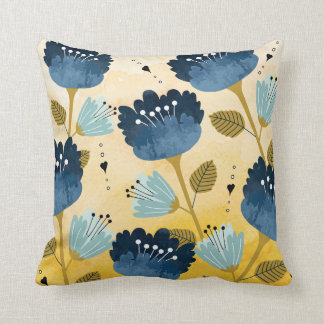 Blue and Yellow Floral Pattern Pillow