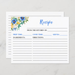 Blue and Yellow Floral Recipe Card