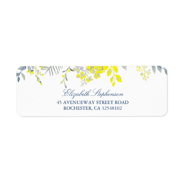 Blue and Yellow Floral Return Address Label (Front)