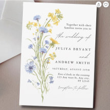 Blue and yellow floral script wedding 