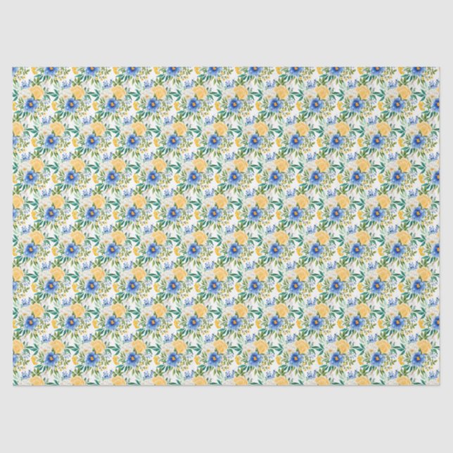 Blue and Yellow Floral  Tissue Paper (Front)
