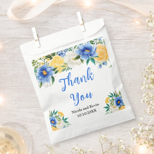 Blue and Yellow Floral Wedding Favour Bag (Clipped)