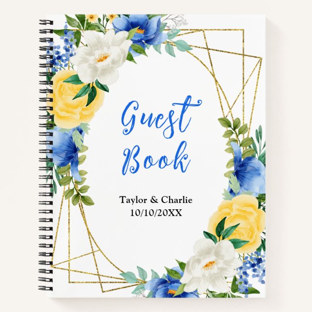 Blue and Yellow Floral Wedding Guest Book (Front)