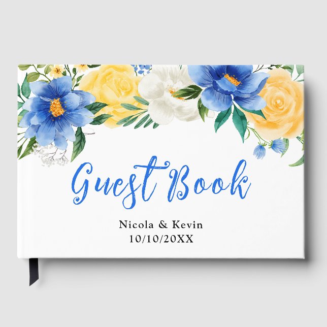 Blue and Yellow Floral Wedding Guest Book (Front)