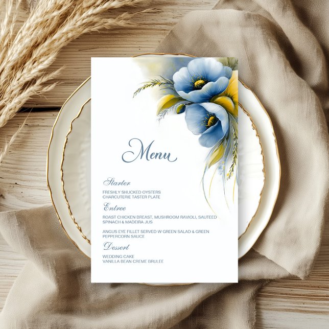 Blue and Yellow Floral Wedding Menu (Creator Uploaded)