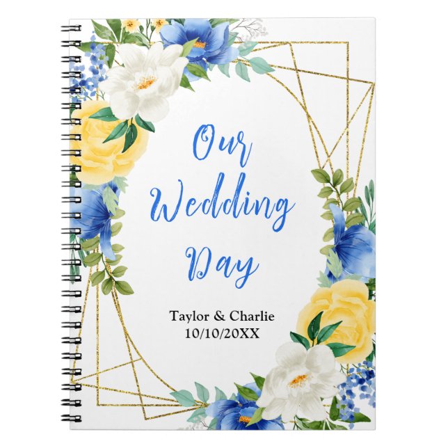 Blue and Yellow Floral Wedding Planner Notebook (Front)