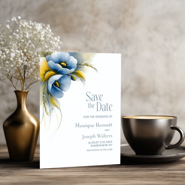 Blue and Yellow Floral Wedding Save the Date (Creator Uploaded)