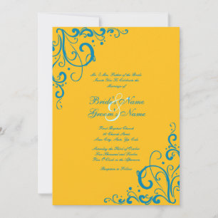 Blue and Yellow Flourish Wedding Invitation