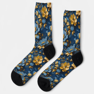 Blue and Yellow Flower Design Socks