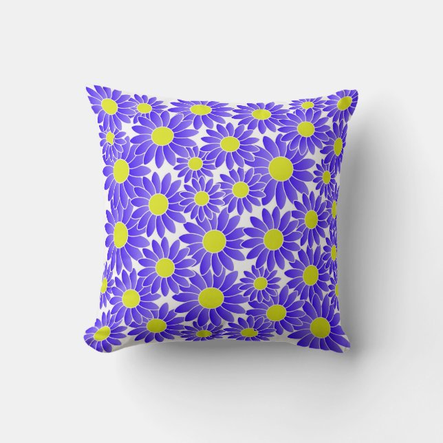 Blue and Yellow Flower Throw Pillow (Front)