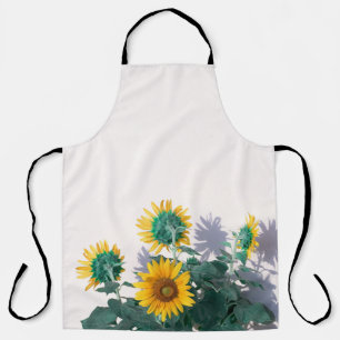 Blue and yellow flowers on white wall apron