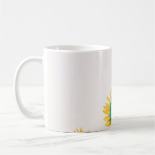 Blue and yellow flowers on white wall coffee mug